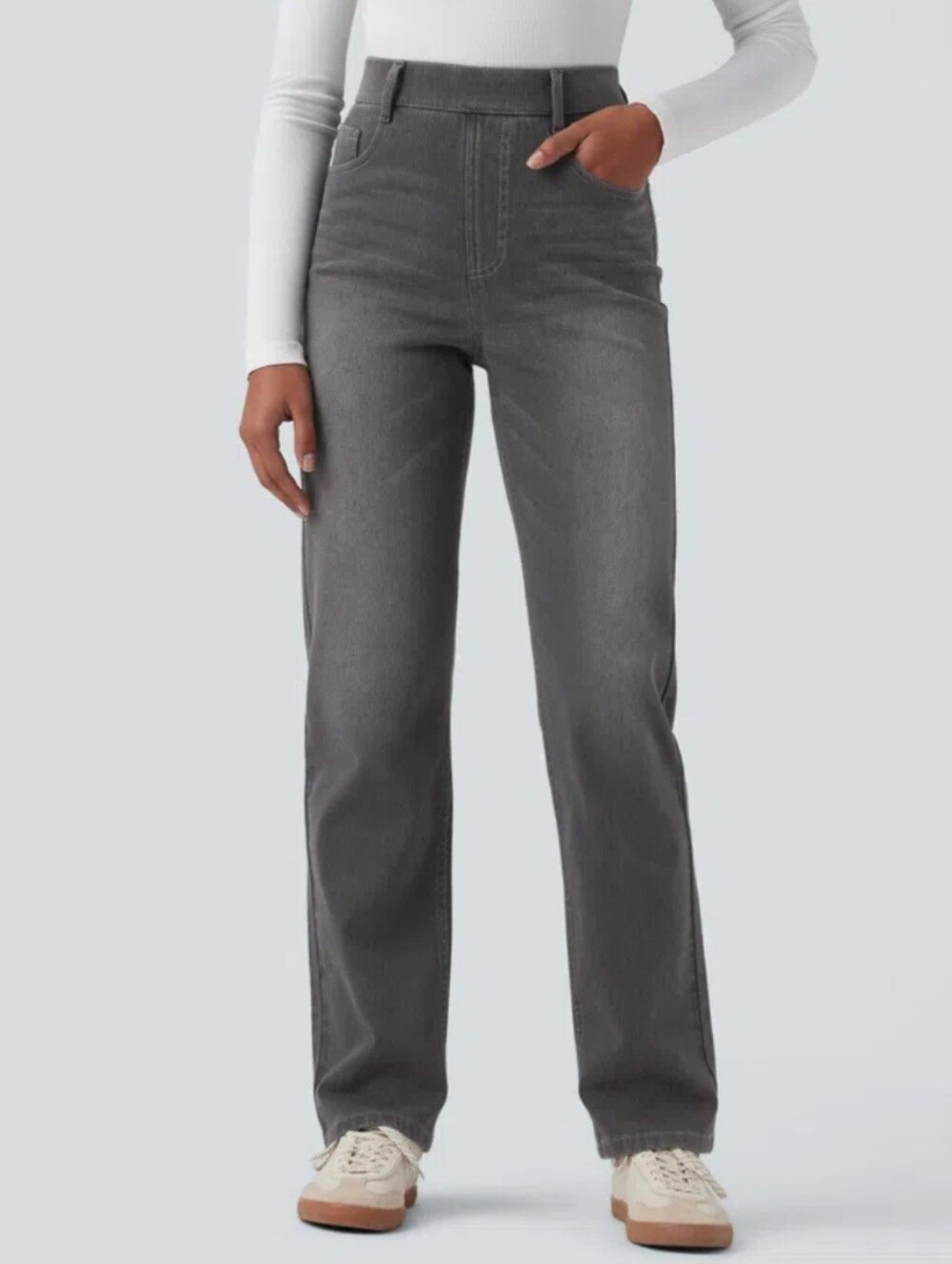NWT Halara Flex High Waisted Straight Leg Jeans Gray Charcoal Reg
